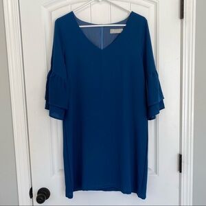 Belongsci Teal Blue 3/4 Ruffle Bell Sleeve Shift Dress Size Small